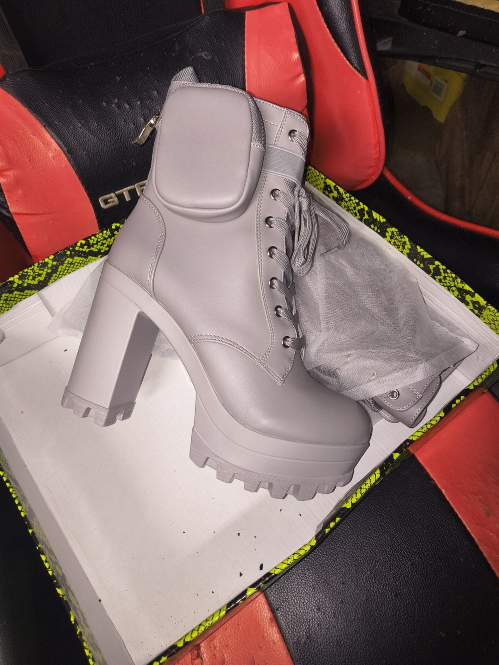 Cape Robbin Chunky Lace-Up Ankle Boots in Light Gray